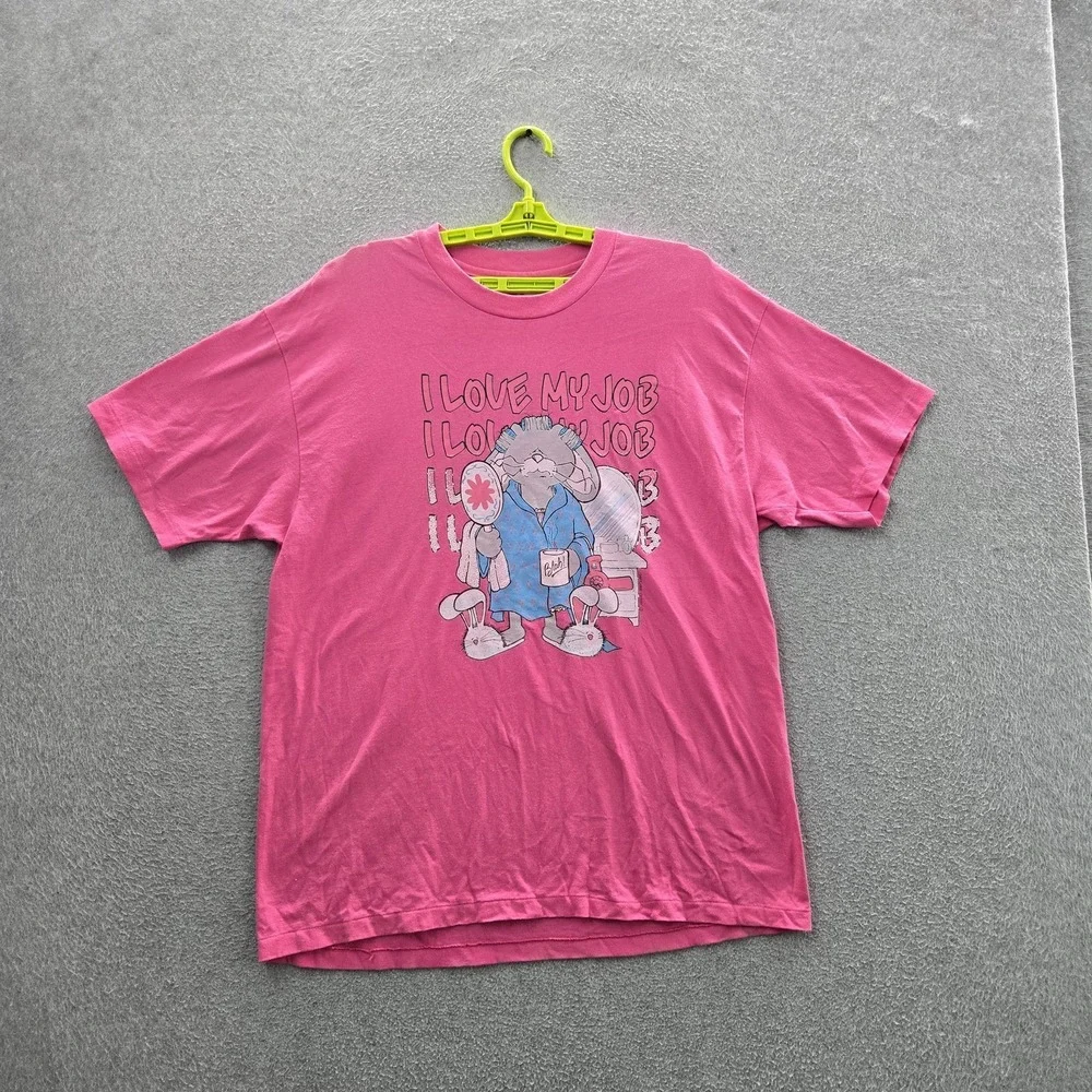 VINTAGE Morning Bunny Men Shirt XL Pink I Love My Job 90s USA Single Stich
